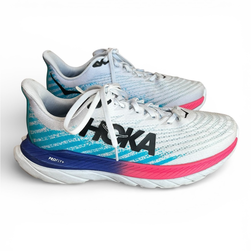 HOKA Mach 5 White / Scuba Blue Running Shoes – Lightweight Daily Trainer – 9B